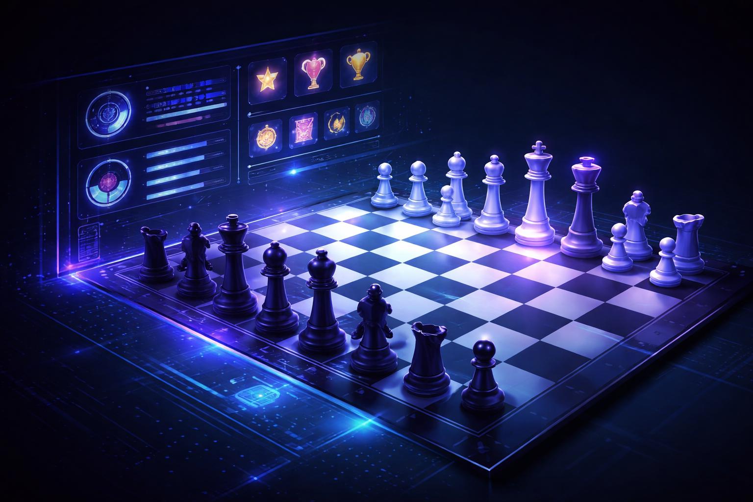 Chess board with trophies and achievement panels